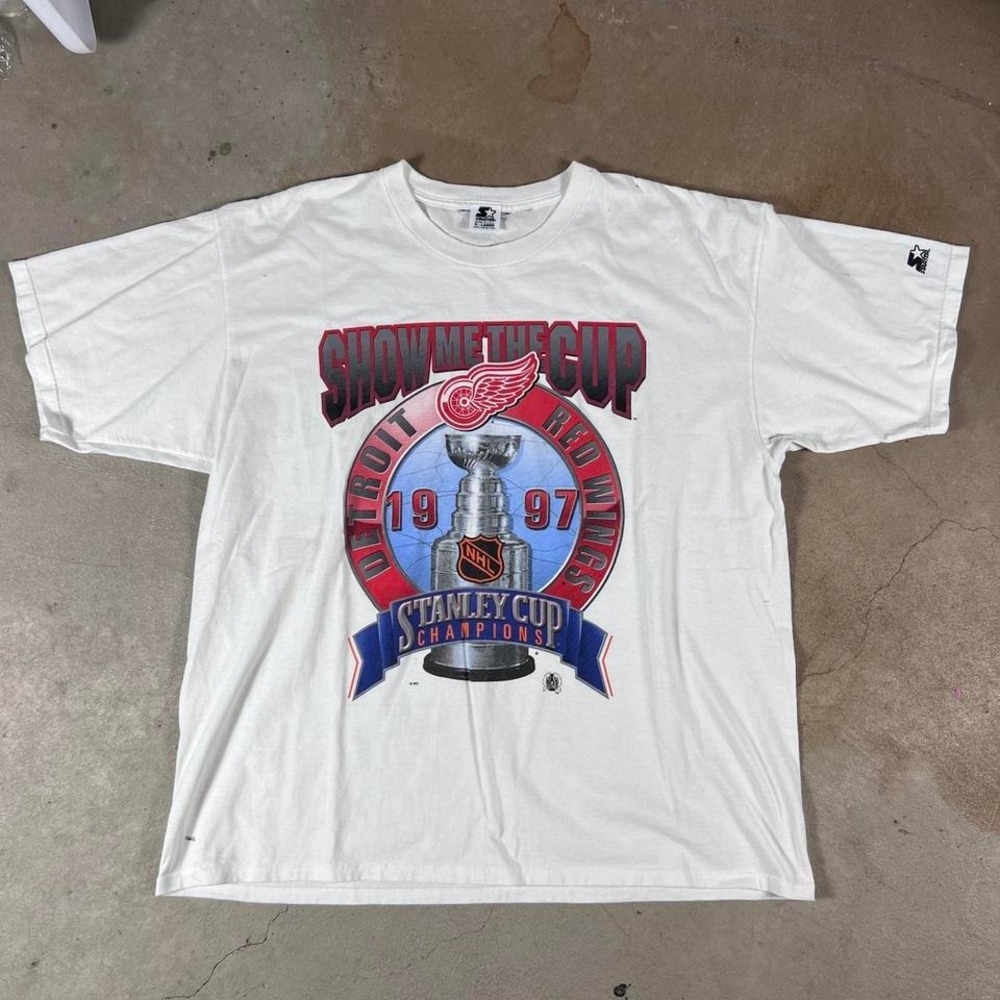 Vintage Detroit Red Wings white tshirt 1997 Stanley Cup Champions Mens size XL